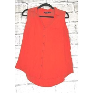 F&F Orange Women's Size 6 Sleeveless Button Up Shirt Collar Top With Pocket